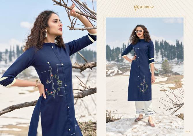 Shubh Allen Fancy Ethnic Wear Cotton Embroidery Kurti With Bottom Collection